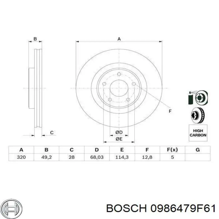 0986479F61 Bosch disco de freno trasero