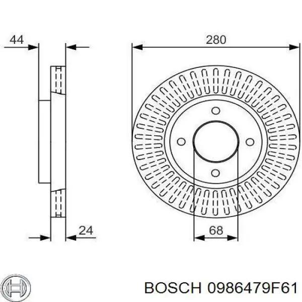 Disco de freno trasero 0986479F61 Bosch