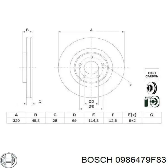 Disco de freno trasero 0986479F83 Bosch