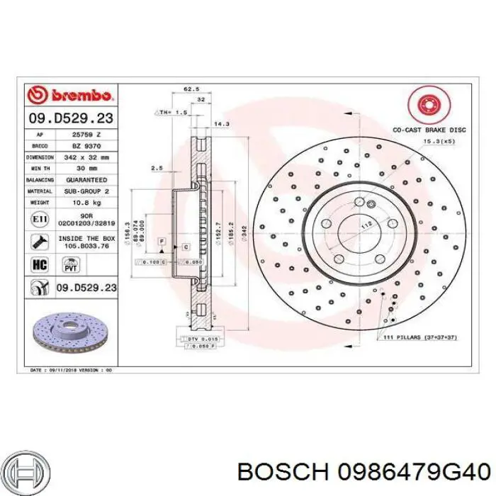 0986479G40 Bosch freno de disco delantero