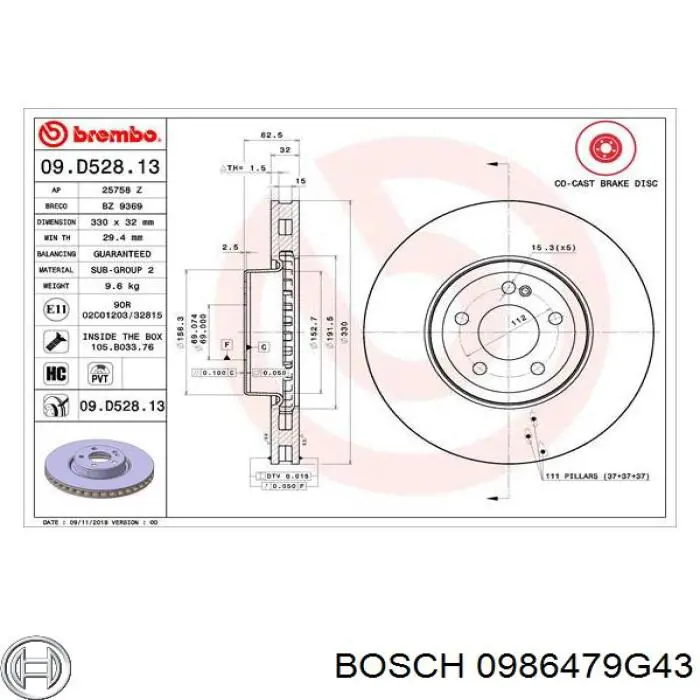 0 986 479 G43 Bosch freno de disco delantero