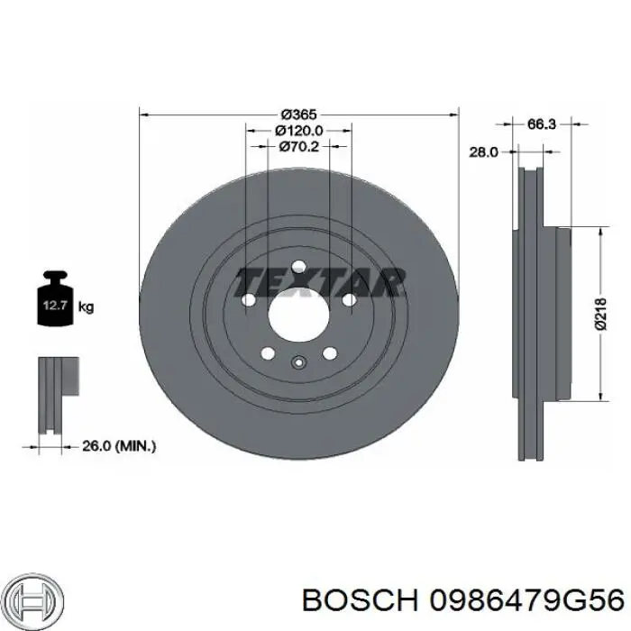 0986479G56 Bosch disco de freno trasero