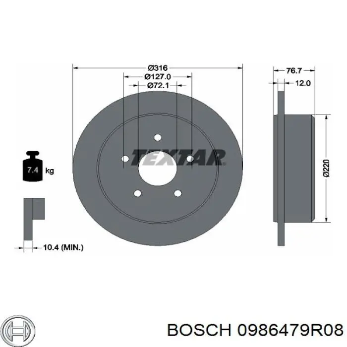 Comprar 0986479R08 Bosch Disco de freno trasero