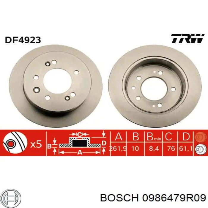 0986479R09 Bosch disco de freno trasero