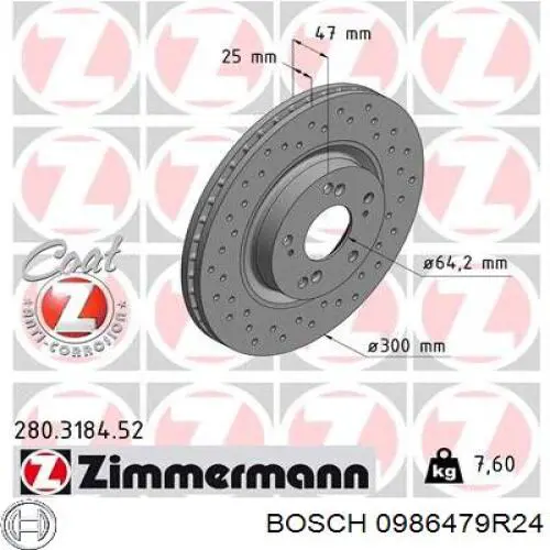 Disco de freno 0986479R24 Bosch