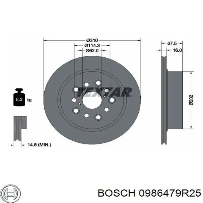 0986479R25 Bosch disco de freno trasero