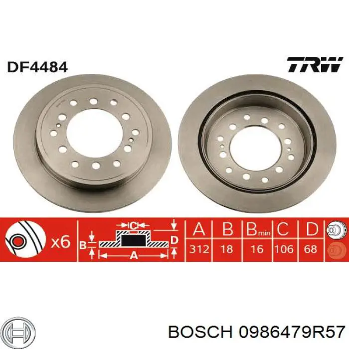 0986479R57 Bosch disco de freno trasero