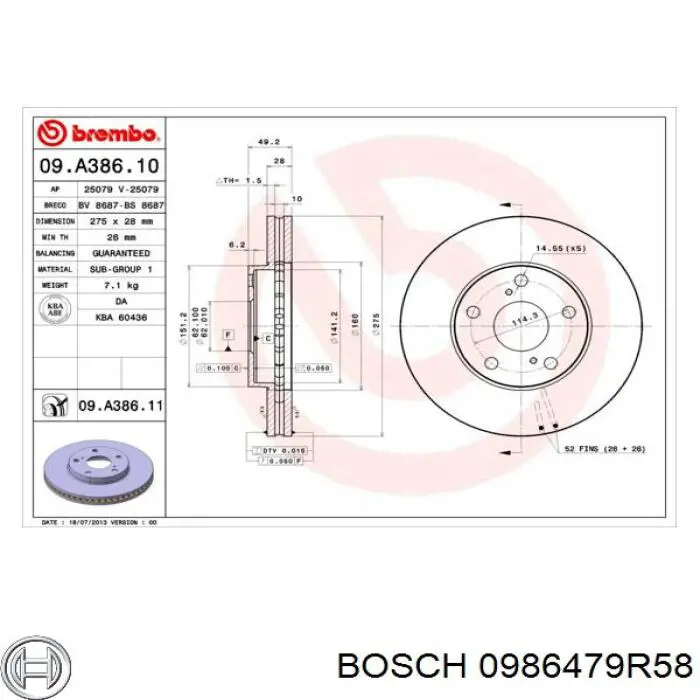 Comprar 0986479R58 Bosch Freno de disco delantero