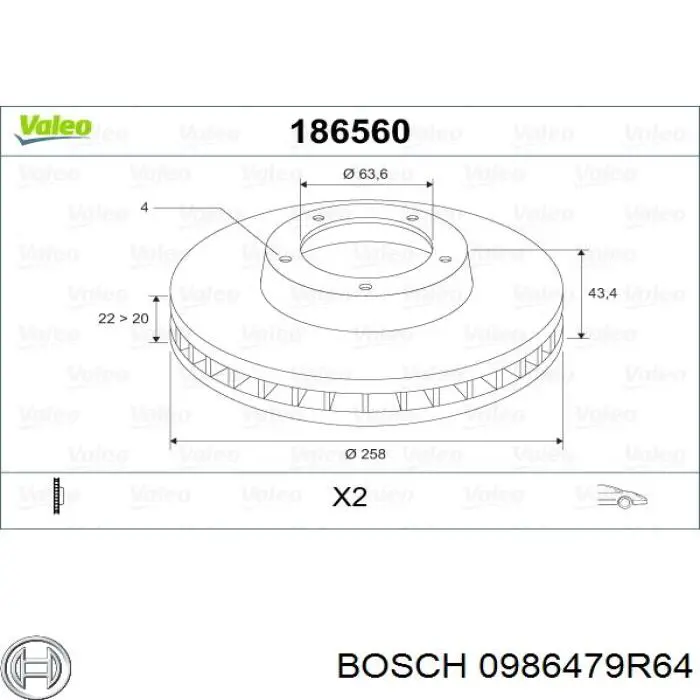 Disco de freno 0986479R64 Bosch