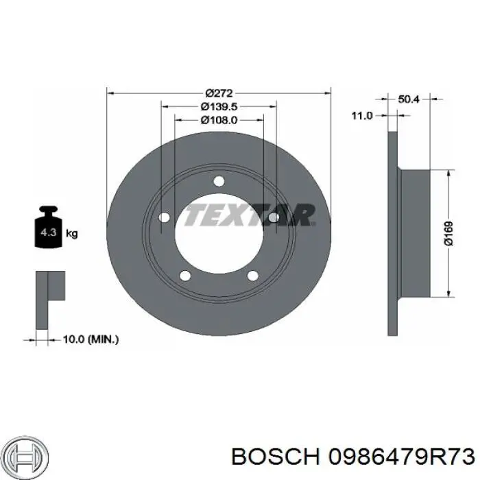 Disco de freno 0986479R73 Bosch