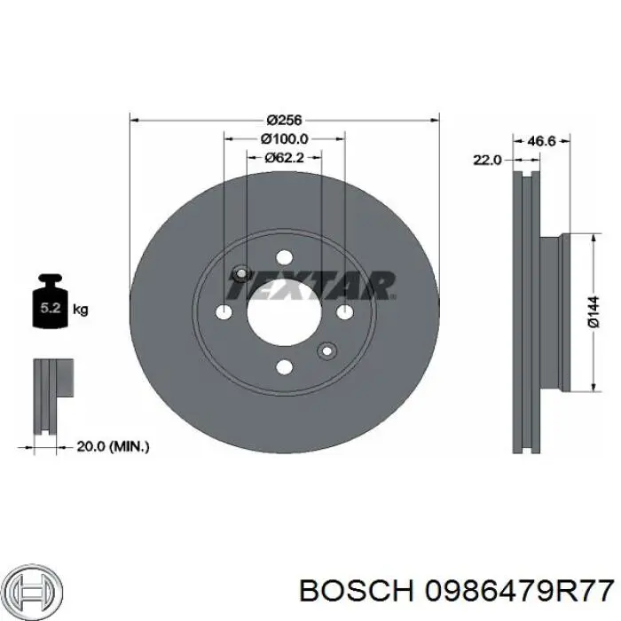 0986479R77 Bosch disco de freno delantero