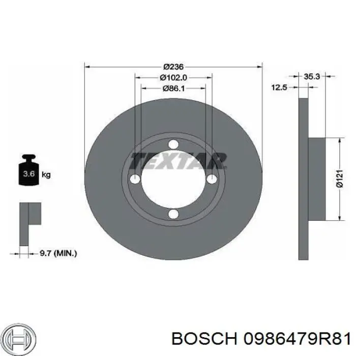 0986479R81 Bosch disco de freno delantero