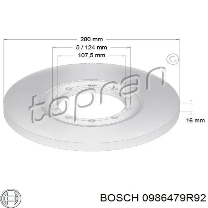 0986479R92 Bosch disco de freno trasero