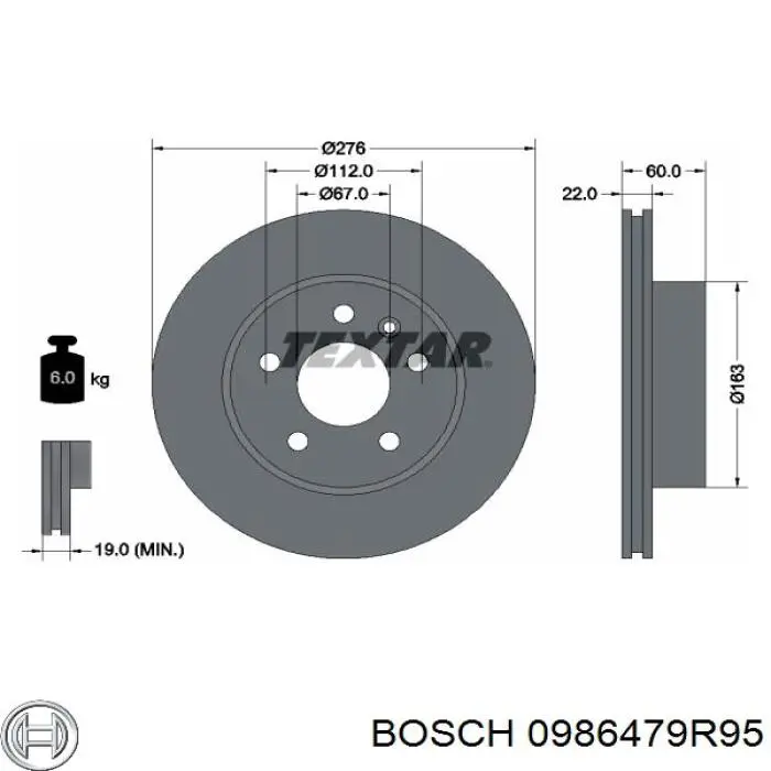 0986479R95 Bosch freno de disco delantero