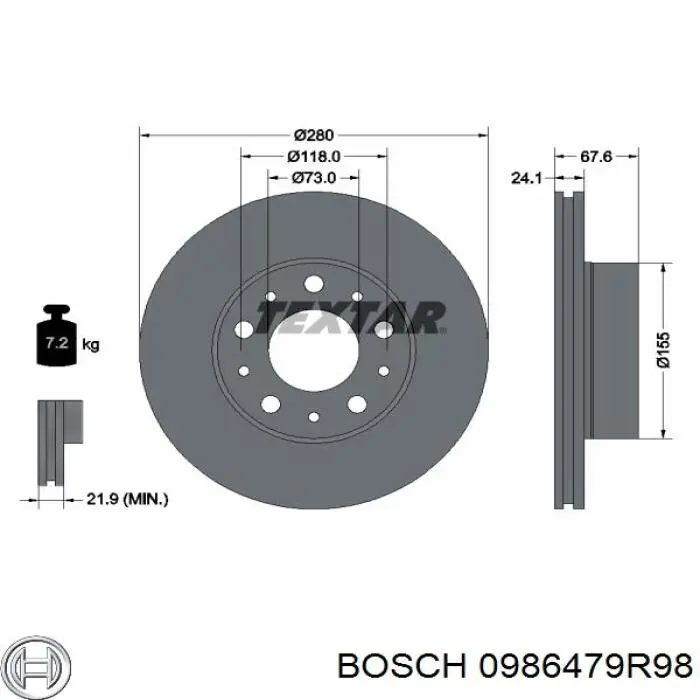 0986479R98 Bosch disco de freno delantero
