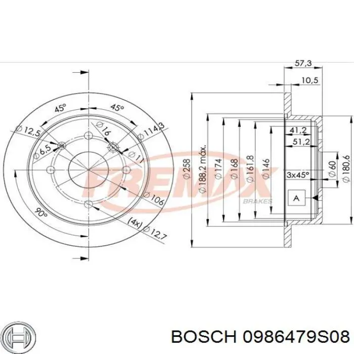 0986479S08 Bosch disco de freno trasero