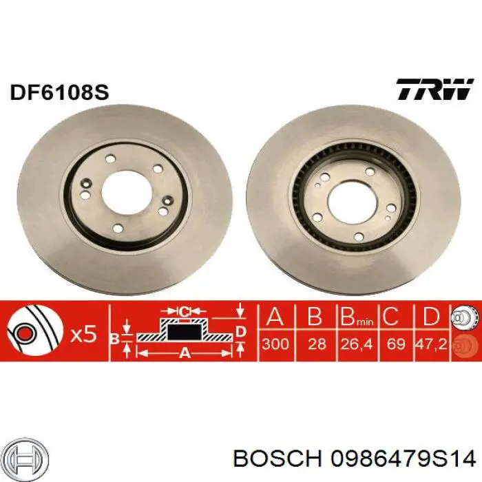 0986479S14 Bosch disco de freno delantero