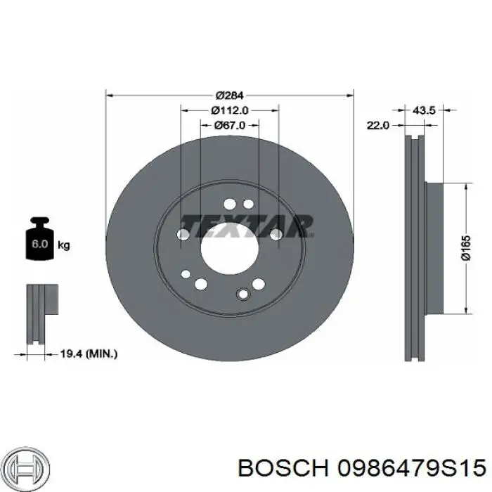 0986479S15 Bosch disco de freno delantero