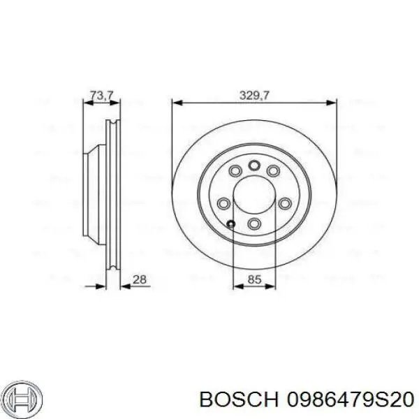 Disco de freno trasero 0986479S20 Bosch