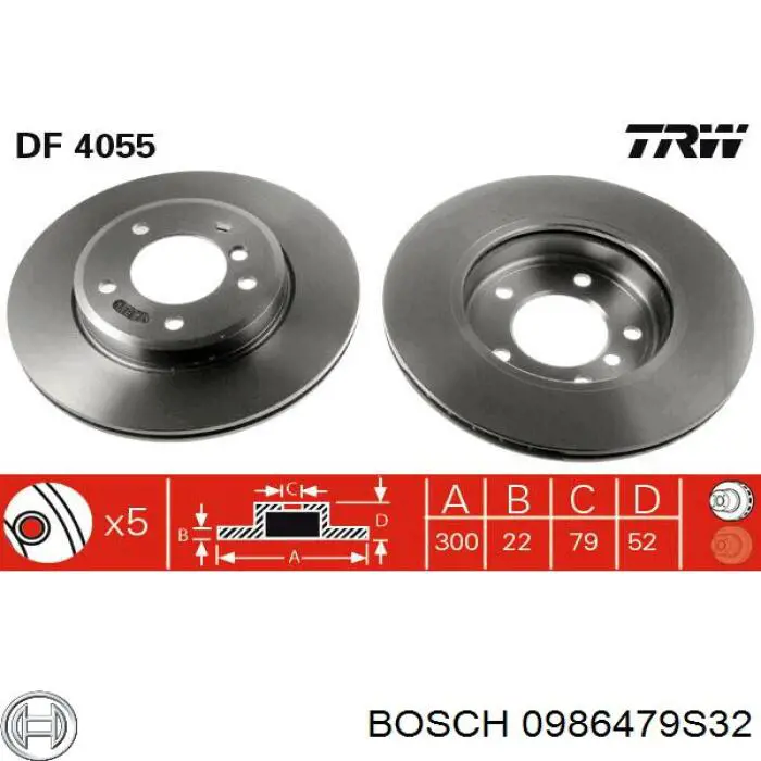 0986479S32 Bosch disco de freno delantero