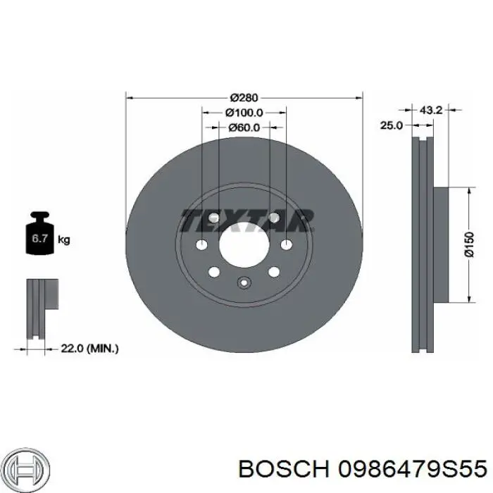 Comprar 0986479S55 Bosch Freno de disco delantero