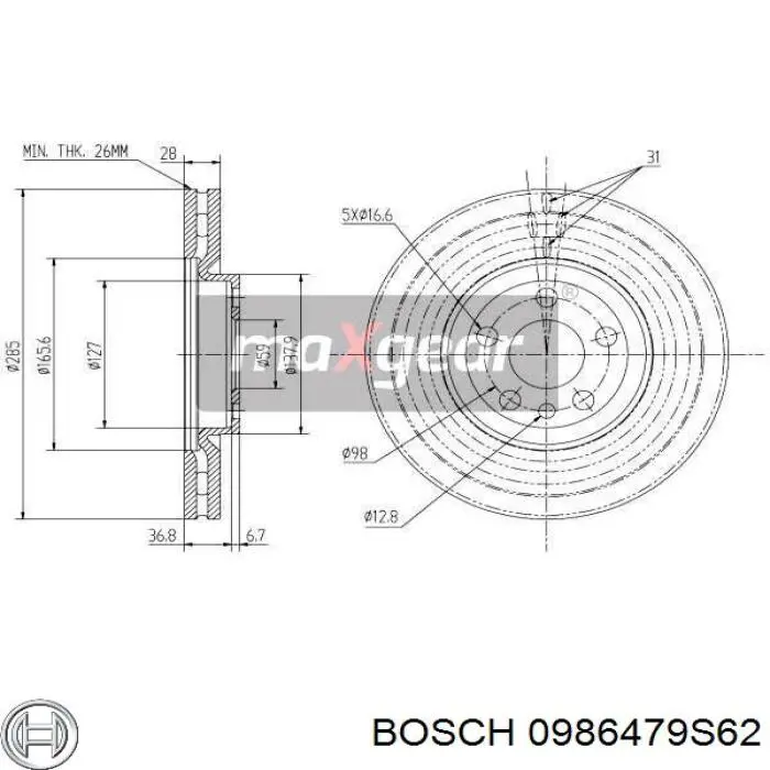 Comprar 0986479S62 Bosch Freno de disco delantero