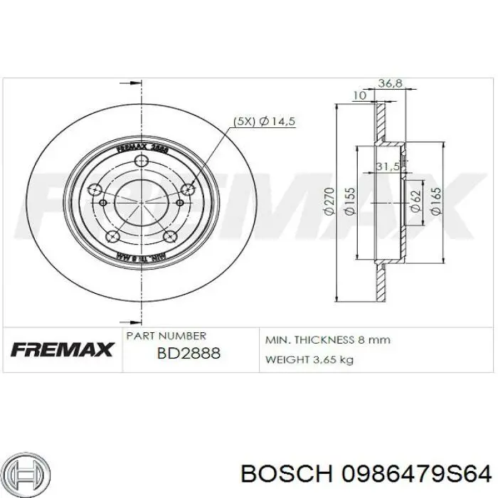 Disco de freno trasero Toyota Auris E15