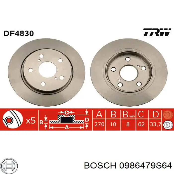 0986479S64 Bosch disco de freno trasero