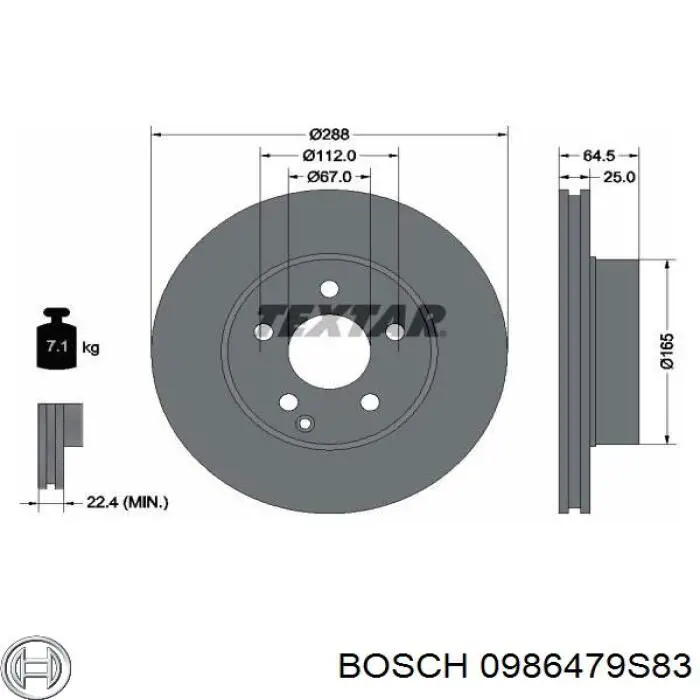 0986479S83 Bosch disco de freno delantero