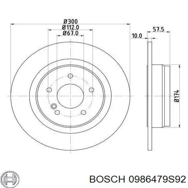 0986479S92 Bosch disco de freno trasero