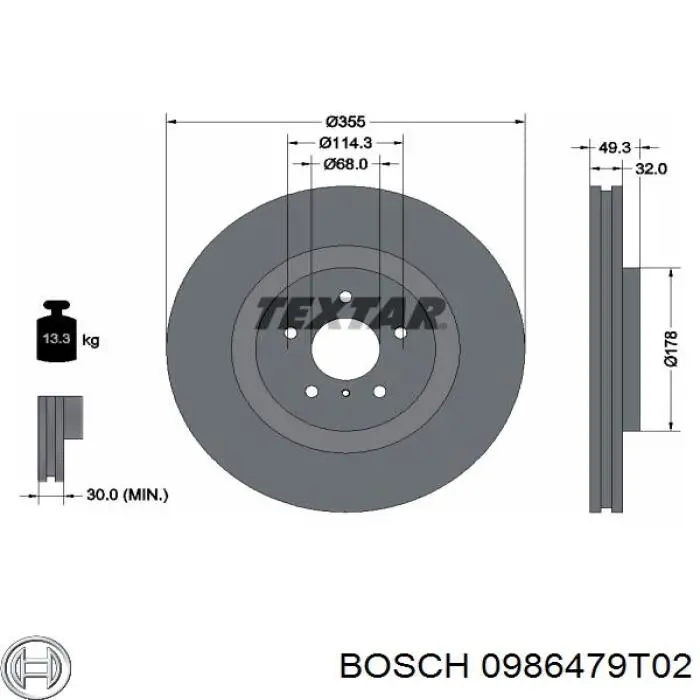 0986479T02 Bosch freno de disco delantero