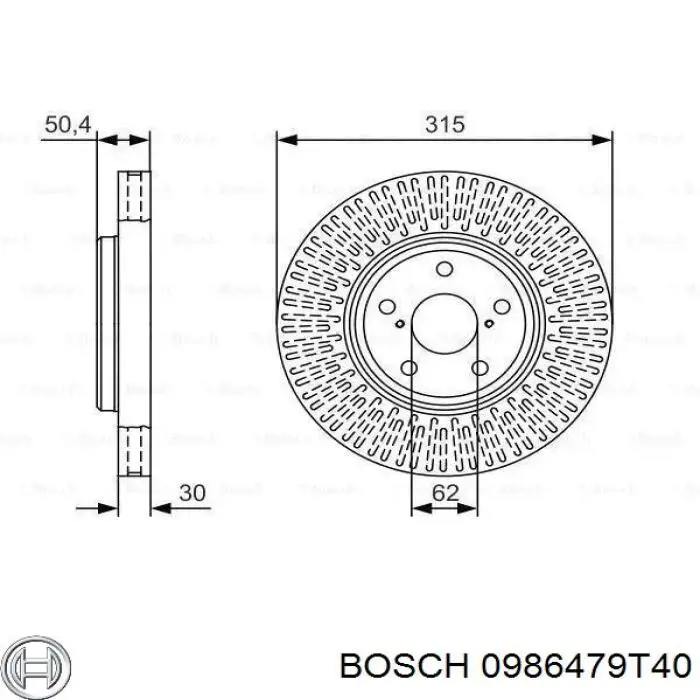 0986479T40 Bosch disco de freno delantero