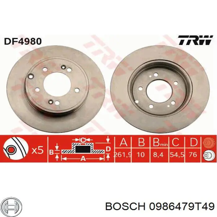 0986479T49 Bosch disco de freno trasero