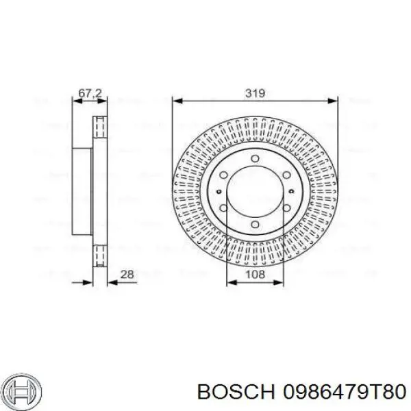 0986479T80 Bosch freno de disco delantero