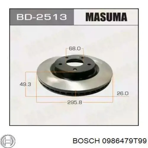 0986479T99 Bosch freno de disco delantero