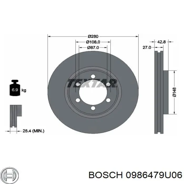 0986479U06 Bosch freno de disco delantero