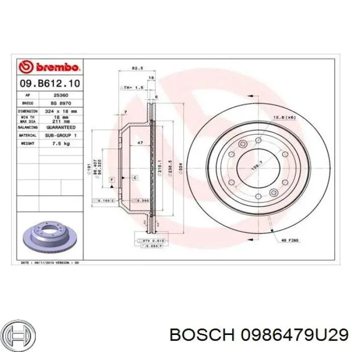 0986479U29 Bosch disco de freno trasero