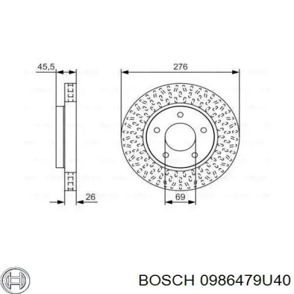 Disco de freno 0986479U40 Bosch
