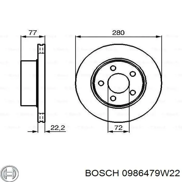 Comprar 0986479W22 Bosch Disco de freno trasero