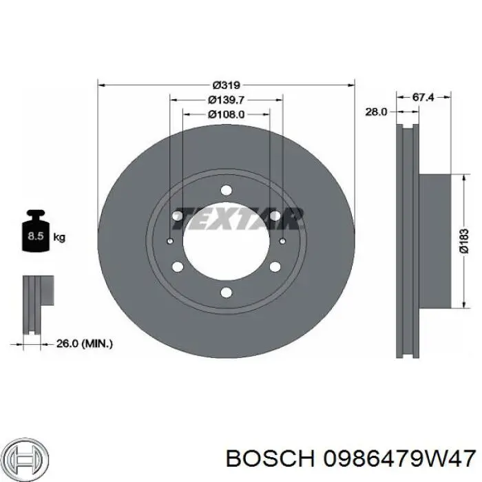 0986479W47 Bosch freno de disco delantero