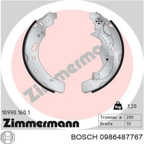 0 986 487 767 Bosch zapatas de frenos de tambor traseras