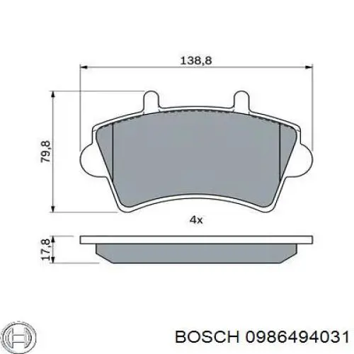 0 986 494 031 Bosch pastillas de freno delanteras