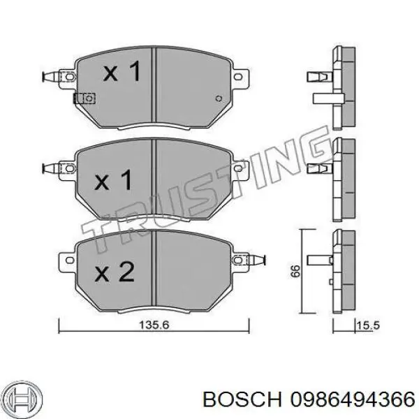 0986494366 Bosch pastillas de freno delanteras