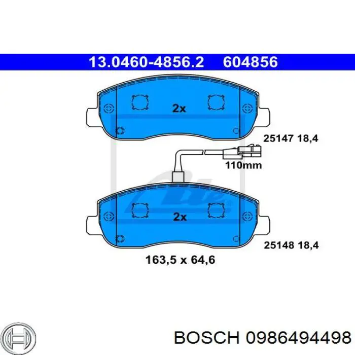 0 986 494 498 Bosch pastillas de freno delanteras