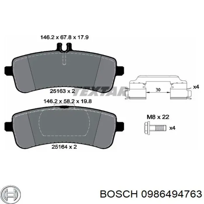 0 986 494 763 Bosch pastillas de freno traseras