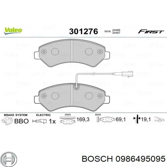 0 986 495 095 Bosch pastillas de freno delanteras