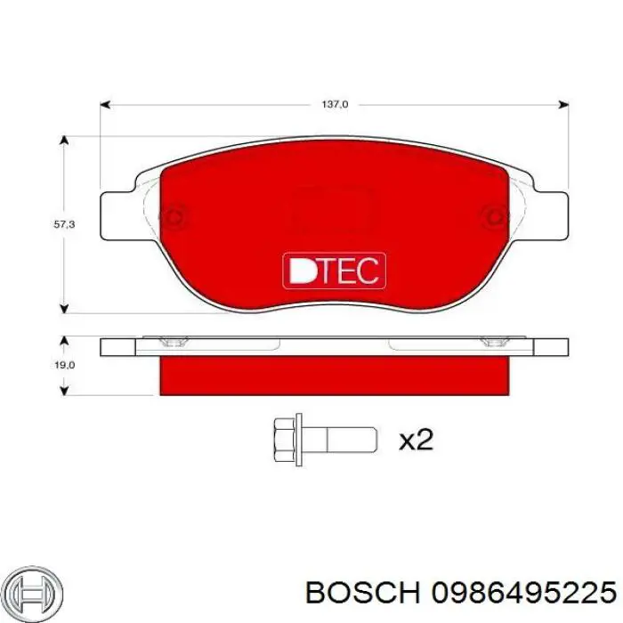 0 986 495 225 Bosch pastillas de freno delanteras