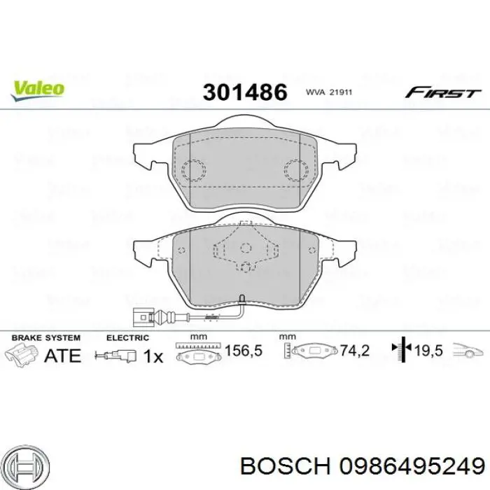 0986495249 Bosch pastillas de freno delanteras