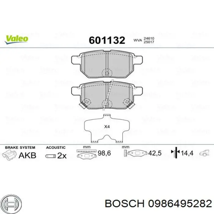 0986495282 Bosch Pastillas freno traseras