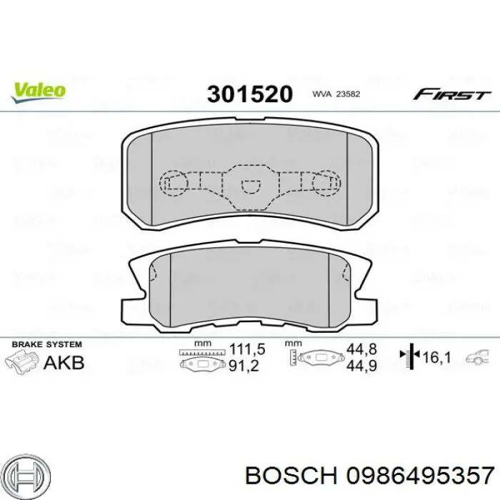 0986495357 Bosch pastillas de freno traseras